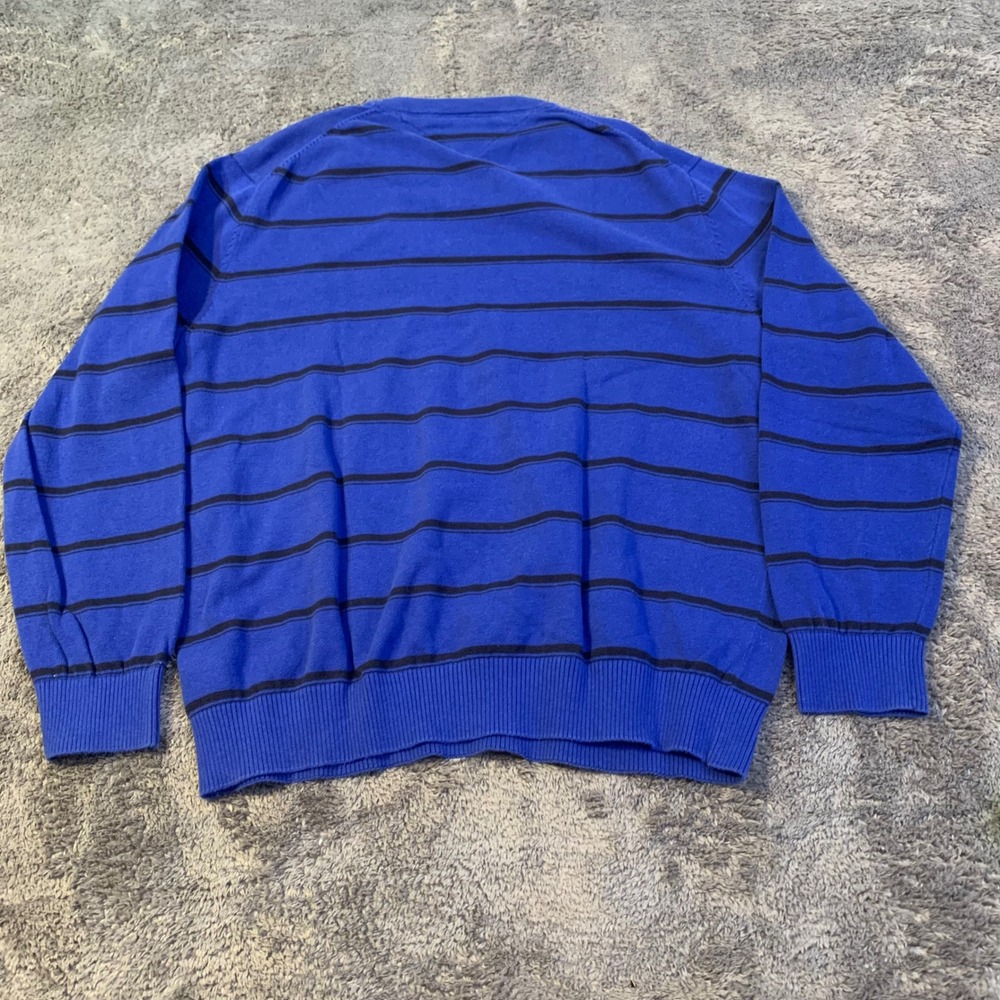 Tommy Hilfiger Mens XL Blue Striped V-Neck Cotton Knit Sweater Classic Fit - Picture 2 of 8
